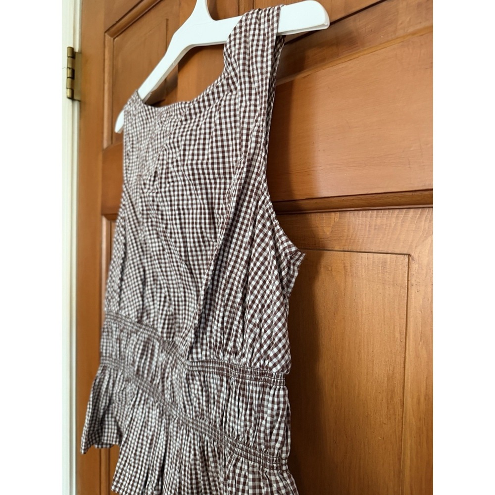 Women's A New Day Brown Gingham Seersucker Peplum Sleeveless Top Size Small NWT - Picture 3 of 6